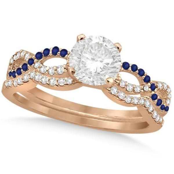Infinity Round Diamond Blue Sapphire Bridal Set 14k Rose Gold (0.63ct)
