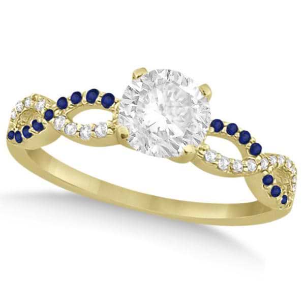 Infinity Round Diamond Blue Sapphire Bridal Set 14k Yellow Gold (0.63ct)