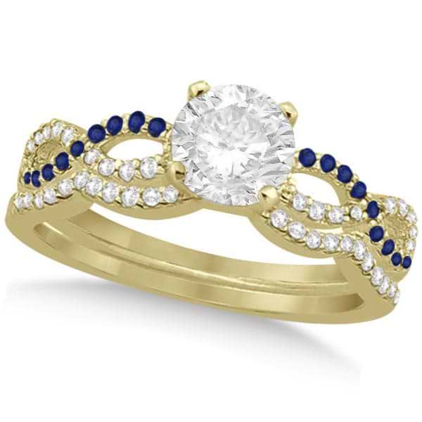 Infinity Round Diamond Blue Sapphire Bridal Set 14k Yellow Gold (0.88ct)