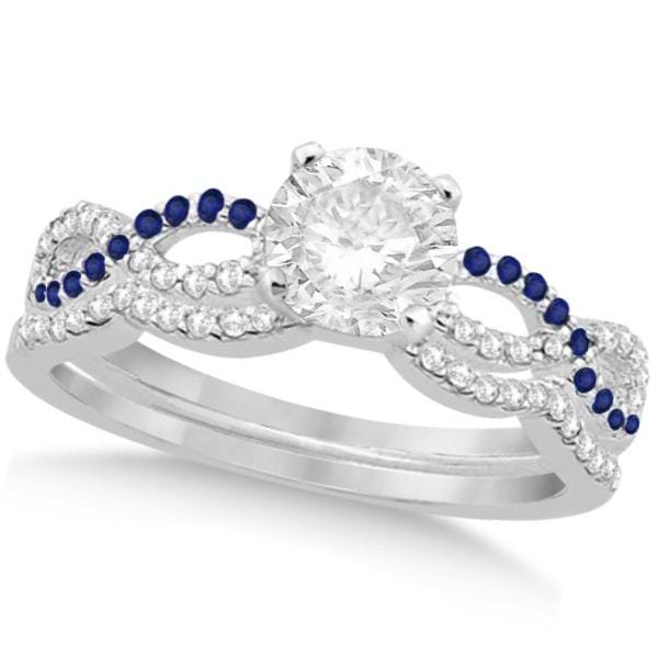 Infinity Round Diamond Blue Sapphire Bridal Set 14k White Gold (2.13ct)