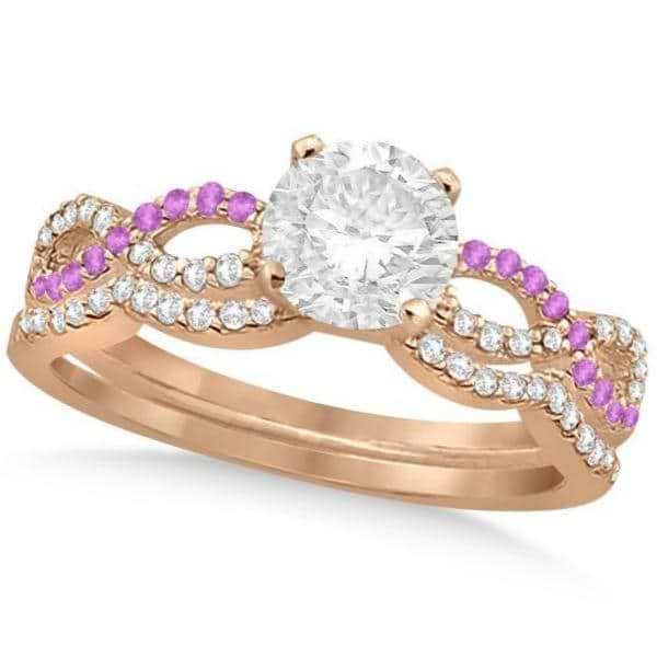 Infinity Round Diamond Pink Sapphire Bridal Set 14k Rose Gold (0.63ct)