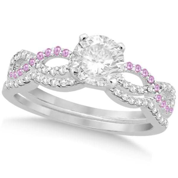 Infinity Round Diamond Pink Sapphire Bridal Set 14k White Gold (1.63ct)