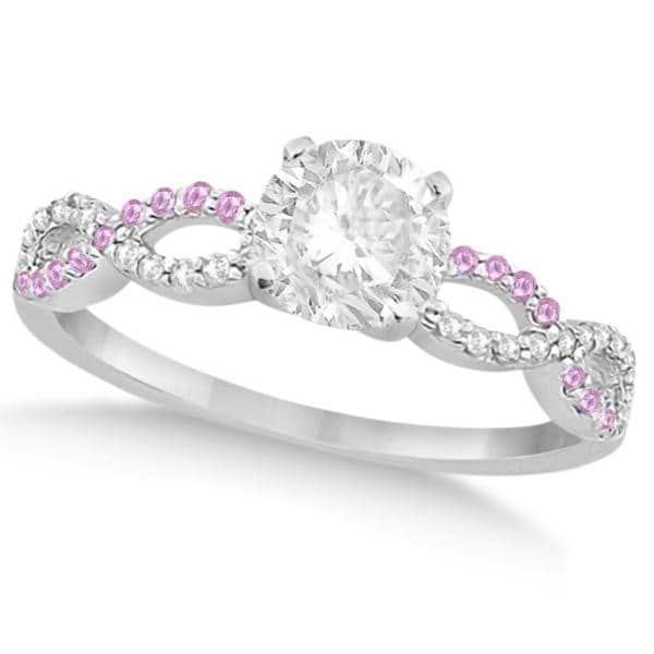 Infinity Round Diamond Pink Sapphire Bridal Set 14k White Gold (2.13ct)