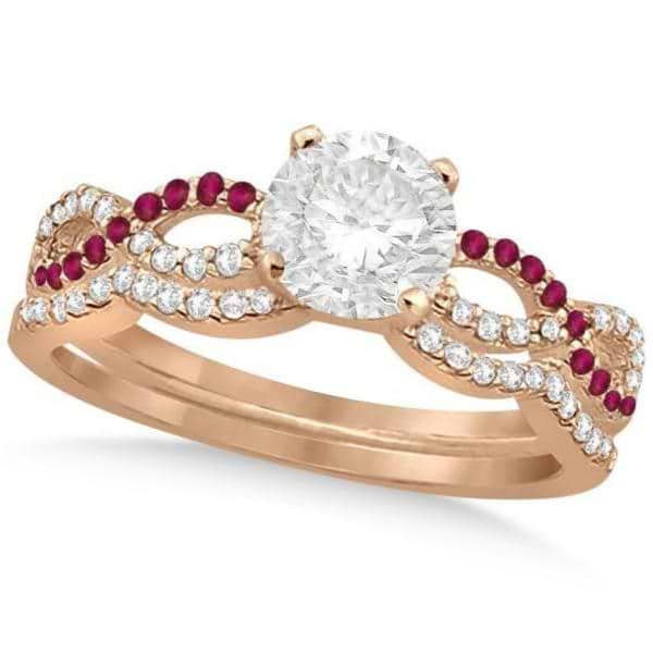 Infinity Twisted Round Diamond Ruby Bridal Set 14k Rose Gold (0.63ct)