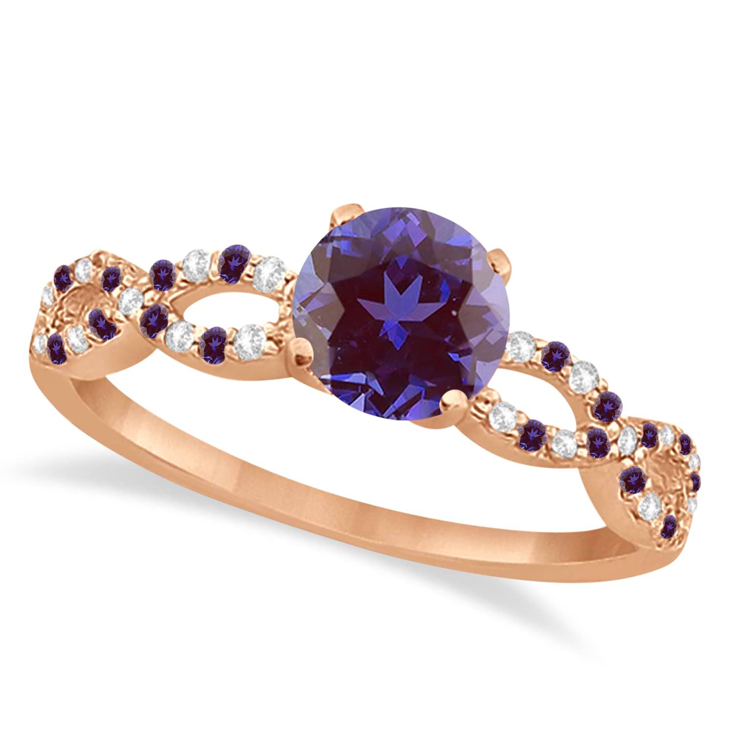 Infinity Style Alexandrite & Diamond Bridal Set 14k Rose Gold 1.29ct