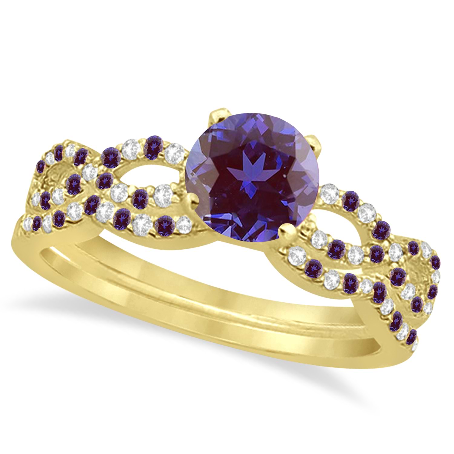 Infinity Style Alexandrite & Diamond Bridal Set 14k Yellow Gold 1.29ct