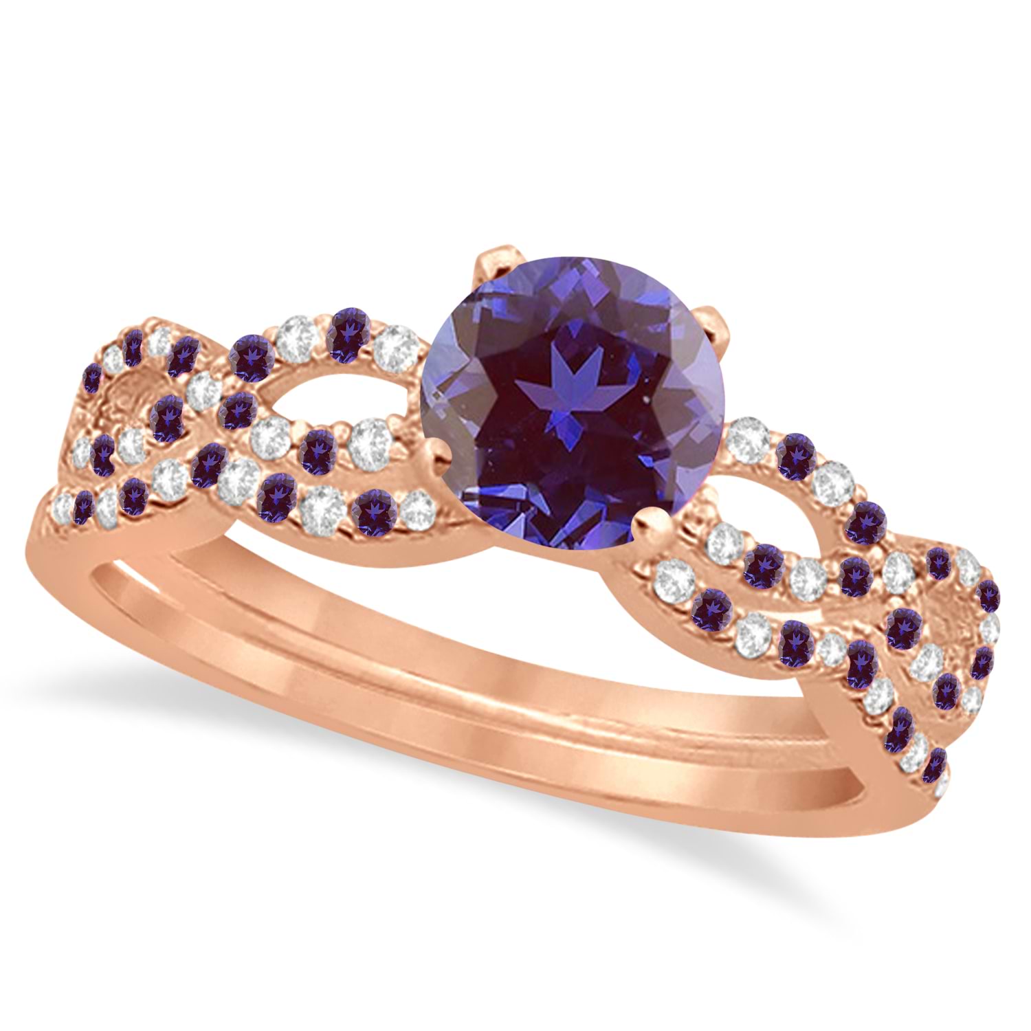 Infinity Style Alexandrite & Diamond Bridal Set 18K Rose Gold 1.29ct