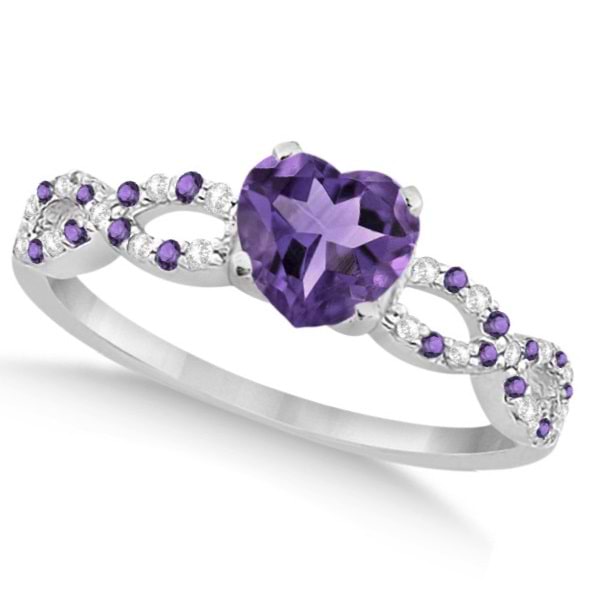 Diamond & Amethyst Heart Infinity Engagement Ring 14k W Gold 1.50ct