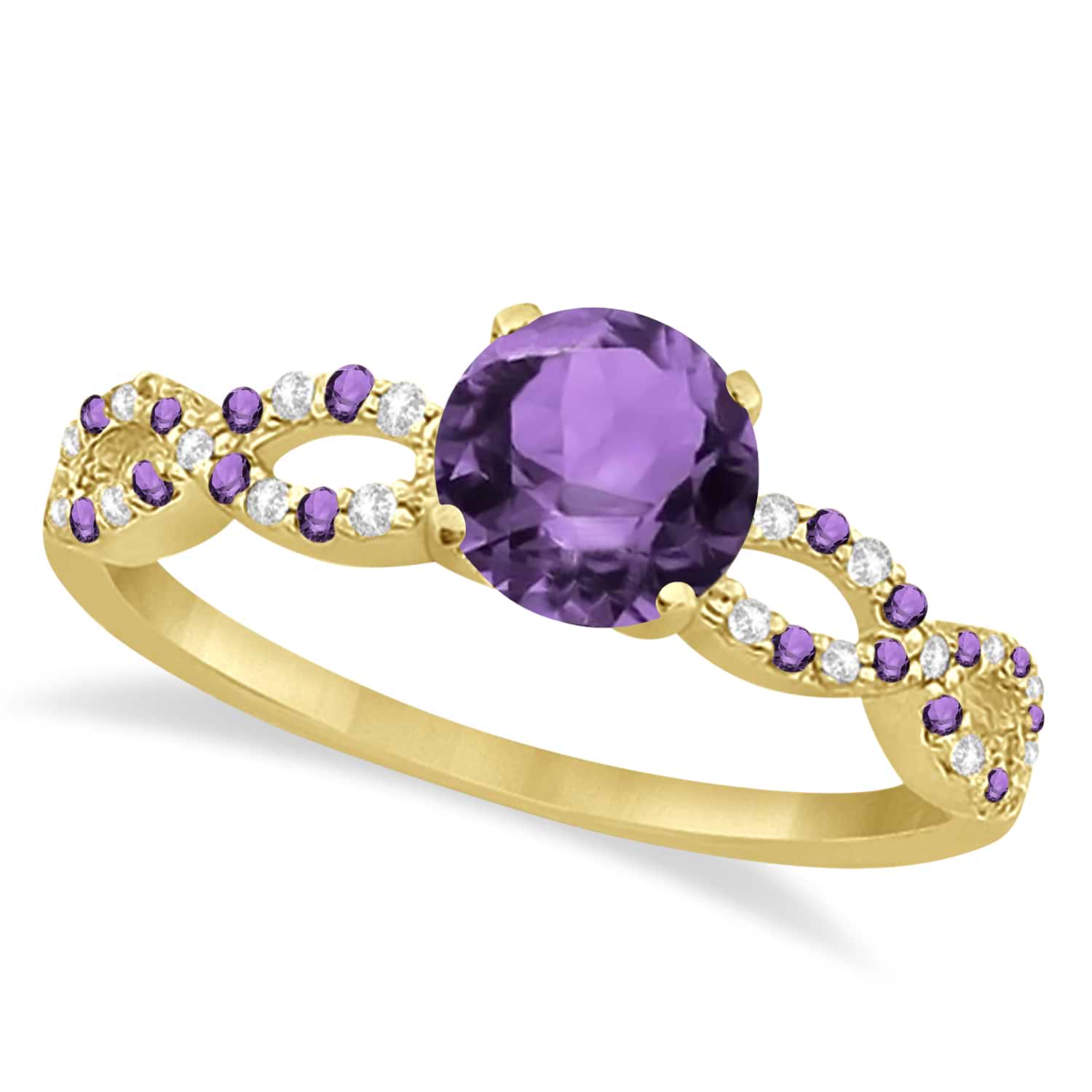 Infinity Diamond & Amethyst Engagement Ring 14K Yellow Gold 1.05ct