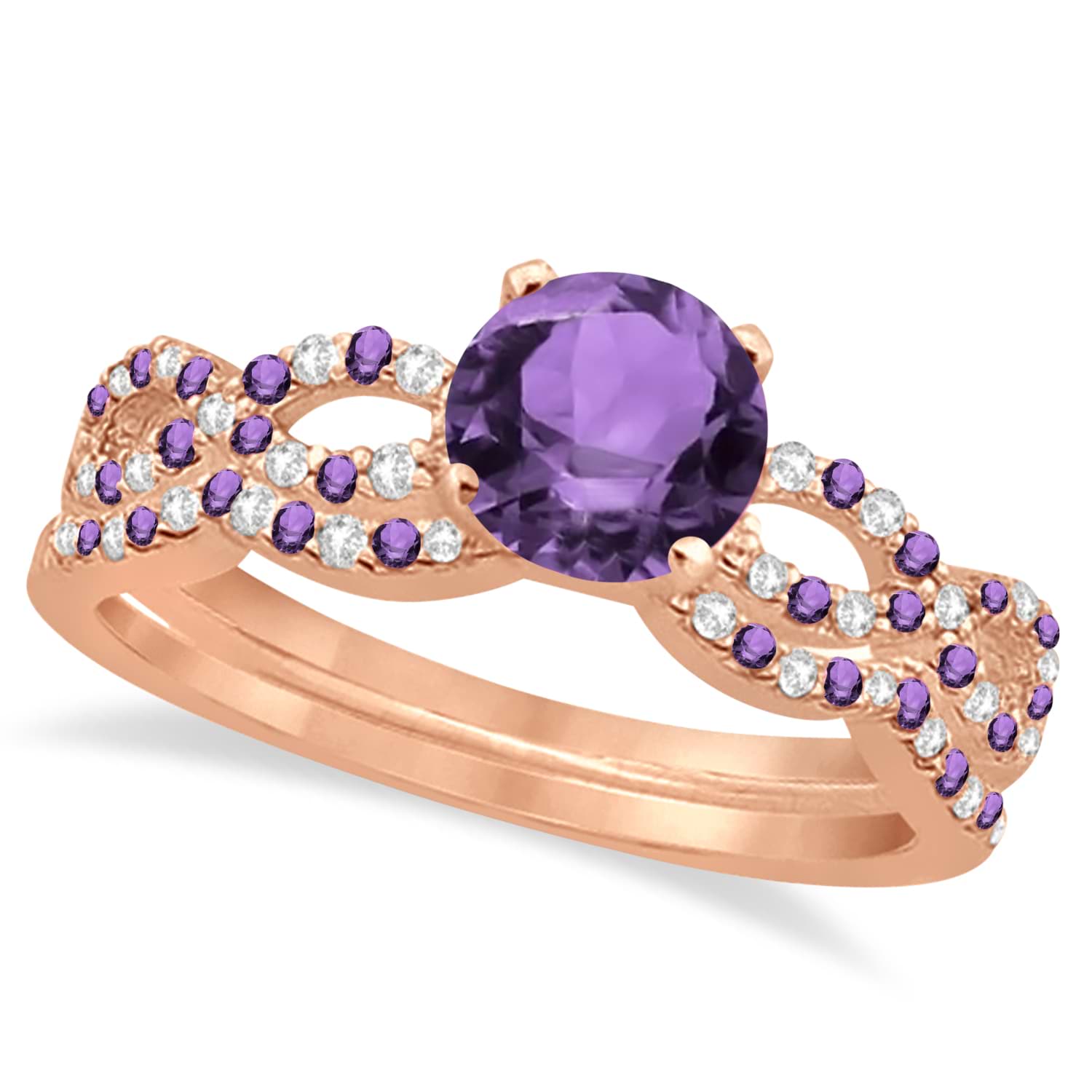 Amethyst & Diamond Infinity Style Bridal Set 14k Rose Gold 1.69ct