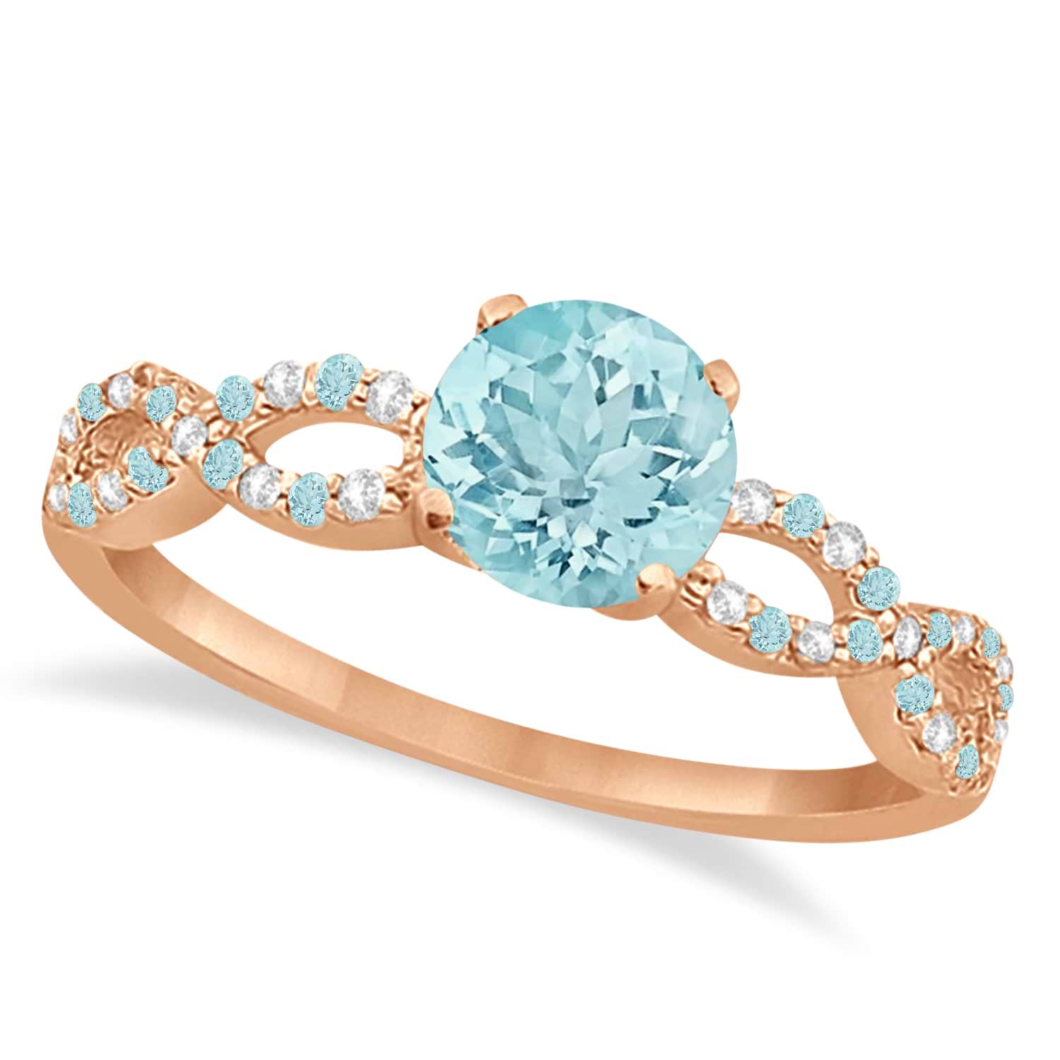Infinity Diamond & Aquamarine Engagement Ring 14K Rose Gold 0.90ct