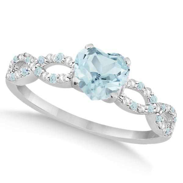 Diamond & Aquamarine Heart Infinity Engagement Ring 14k W Gold 1.50ct