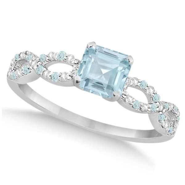 Diamond & Aquamarine Princess Infinity Engagement 14k W Gold 1.50ct