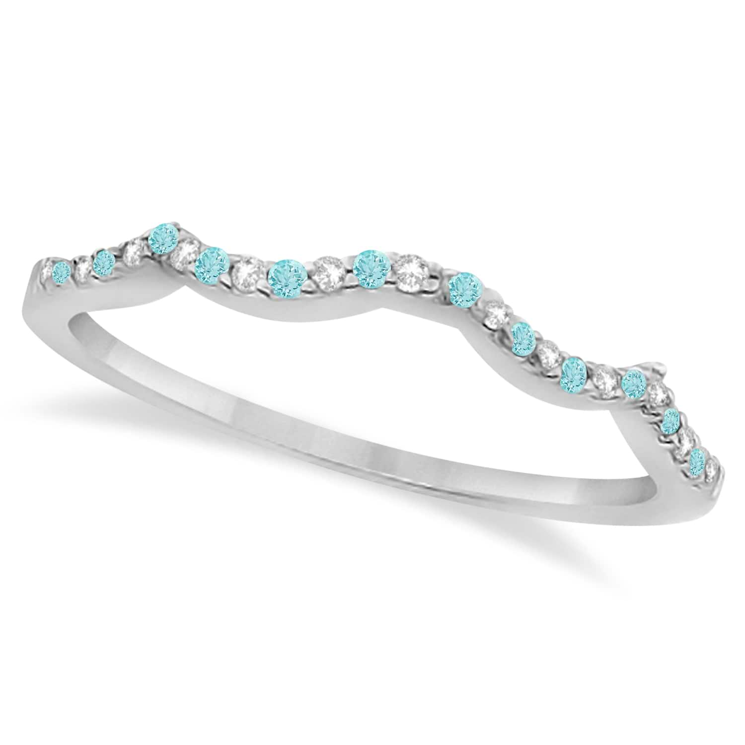 Infinity Style Aquamarine & Diamond Bridal Set 14k White Gold 1.14ct