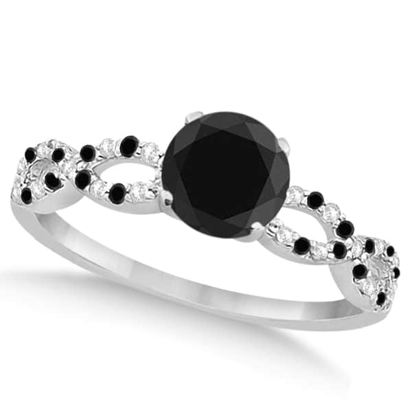 Diamond & Black Diamond Infinity Engagement Ring 14K White Gold 0.96ct