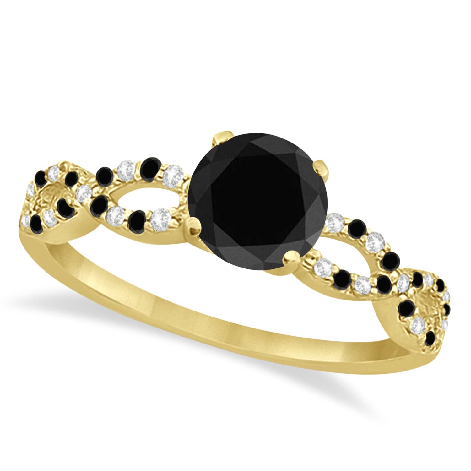 Infinity Diamond & Black Diamond Engagement Ring 14K Yellow Gold 0.71ct