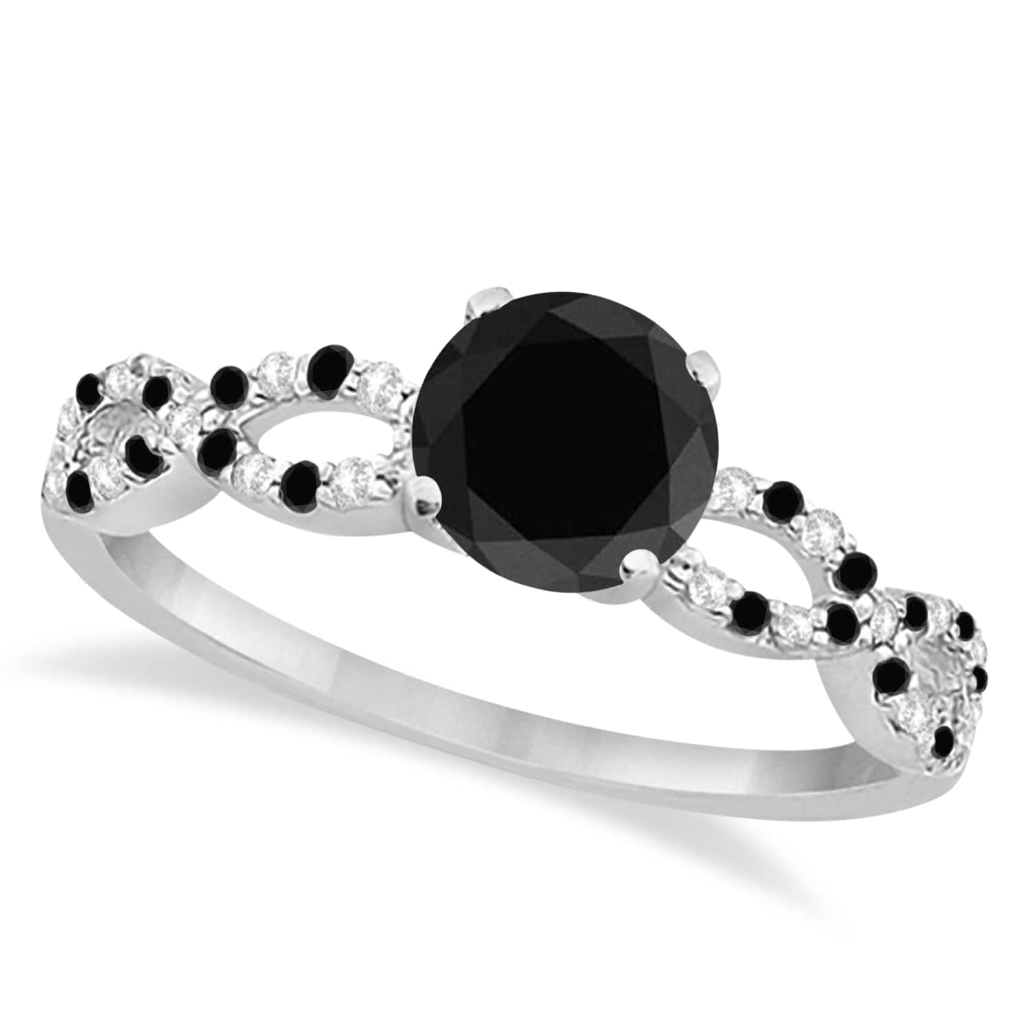Diamond & Black Diamond Infinity Engagement Ring 18k White Gold 0.96ct