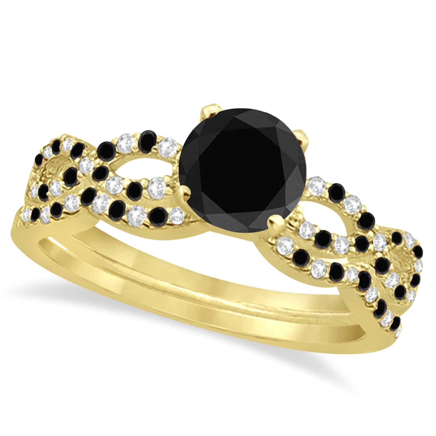 Black Diamond & Diamond Infinity Style Bridal Set 14k Yellow Gold 1.10ct