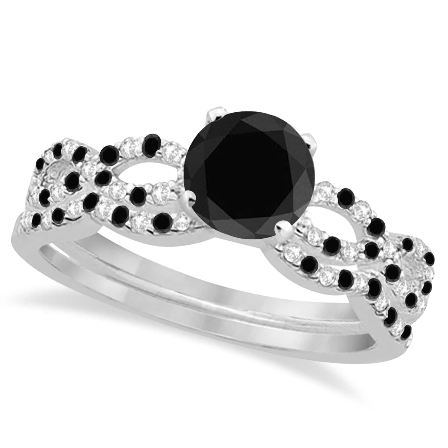 Infinity Style Black Diamond & Diamond Bridal Set Palladium 0.85ct
