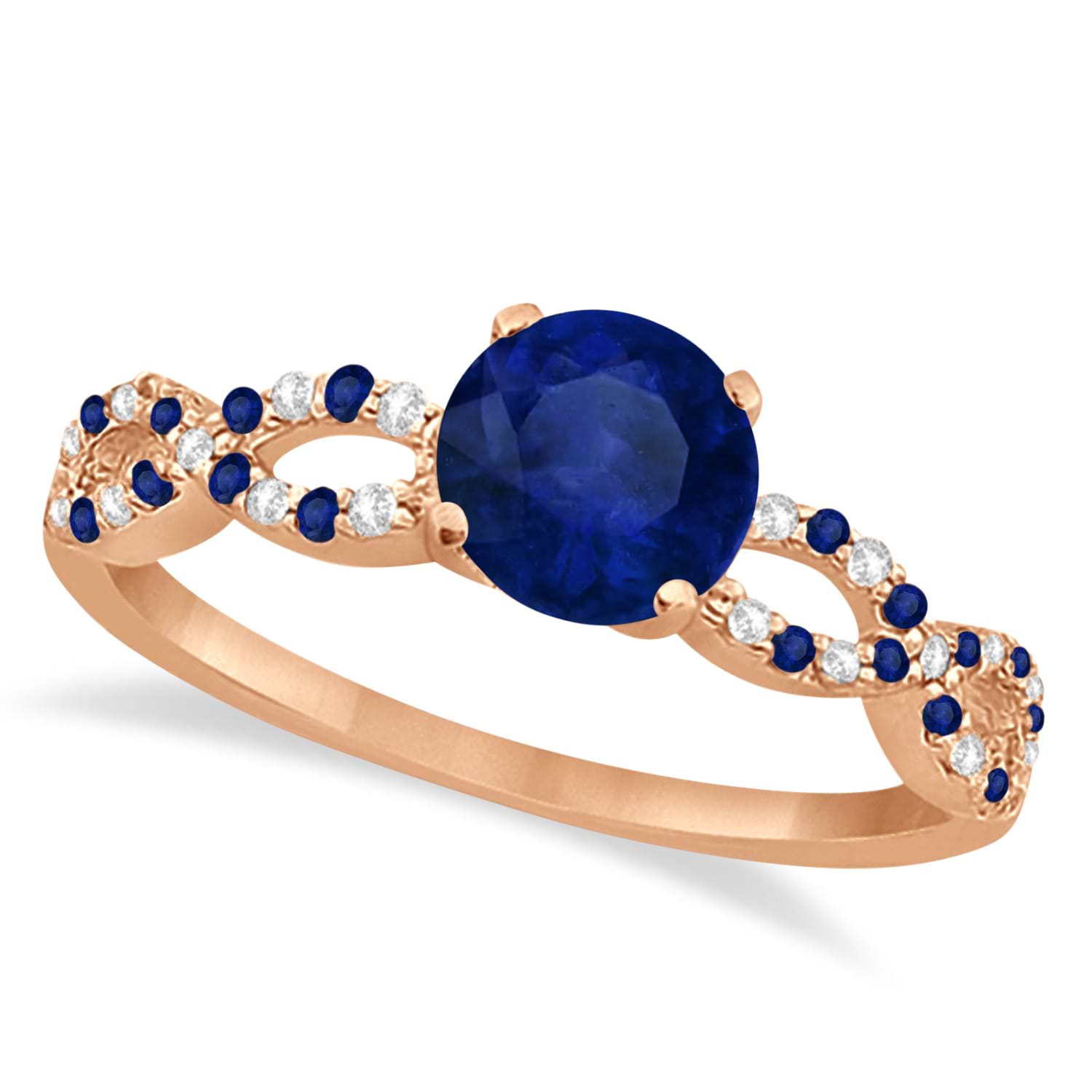 Diamond & Blue Sapphire Infinity Engagement Ring 14k Rose Gold 2.00ct