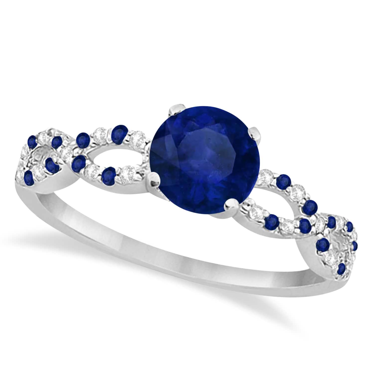Diamond & Blue Sapphire Infinity Engagement Ring 14K White Gold 1.45ct