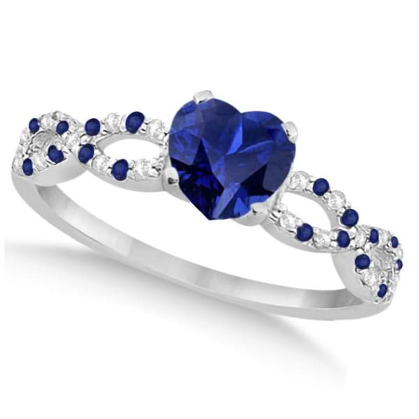 Diamond & Blue Sapphire Heart Infinity Engagement 14k W Gold 1.50ct