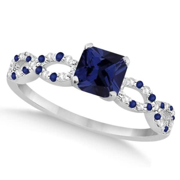 Diamond & Blue Sapphire Princess Infinity Ring 14k White Gold 1.50ct