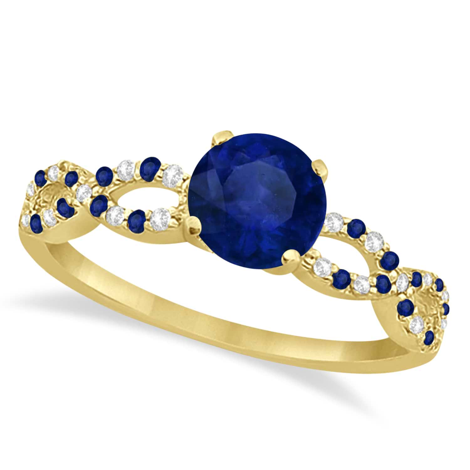 Infinity Diamond & Blue Sapphire Engagement Ring 14K Yellow Gold 1.05ct