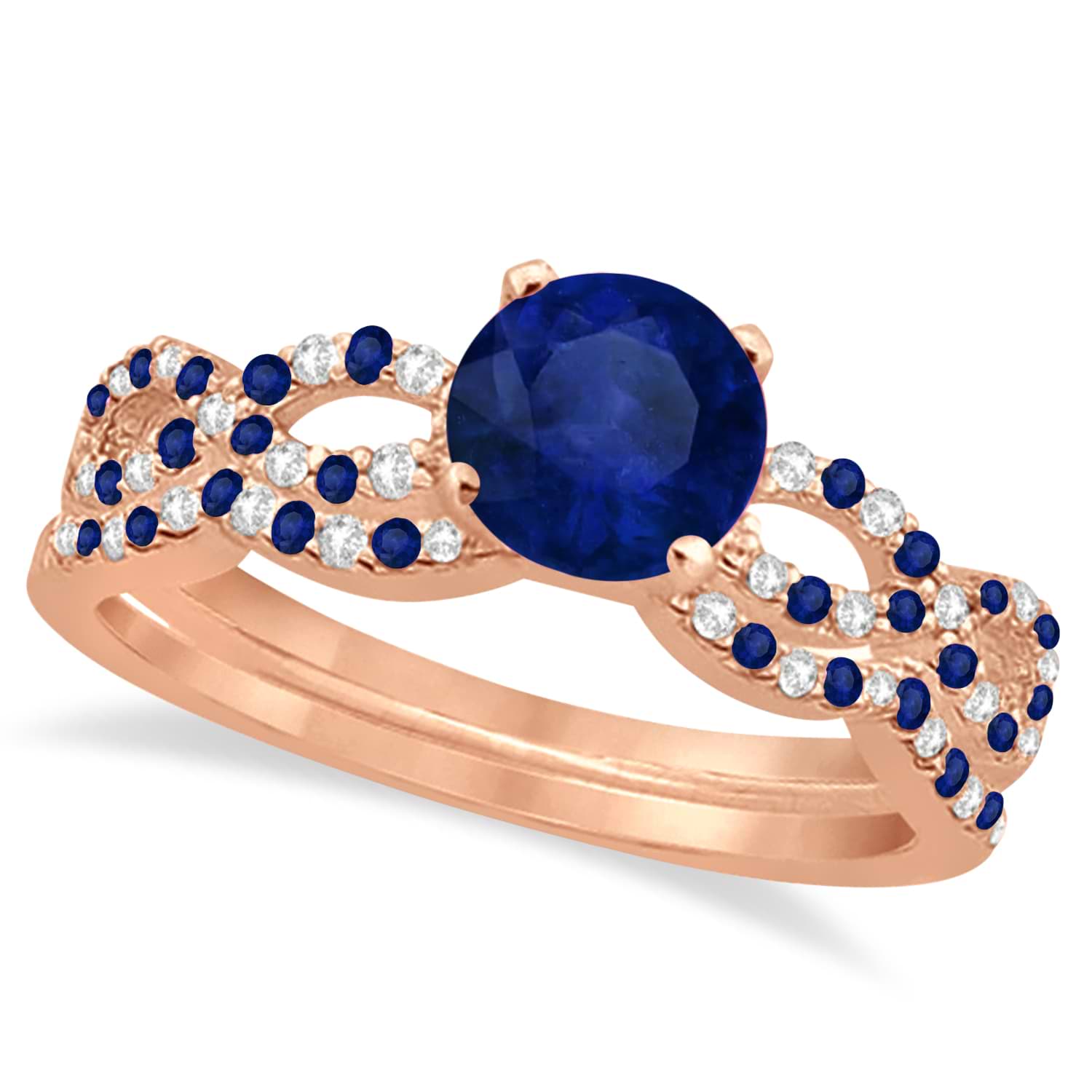 Diamond & Blue Sapphire Infinity Style Bridal Set 18k Rose Gold 2.24ct