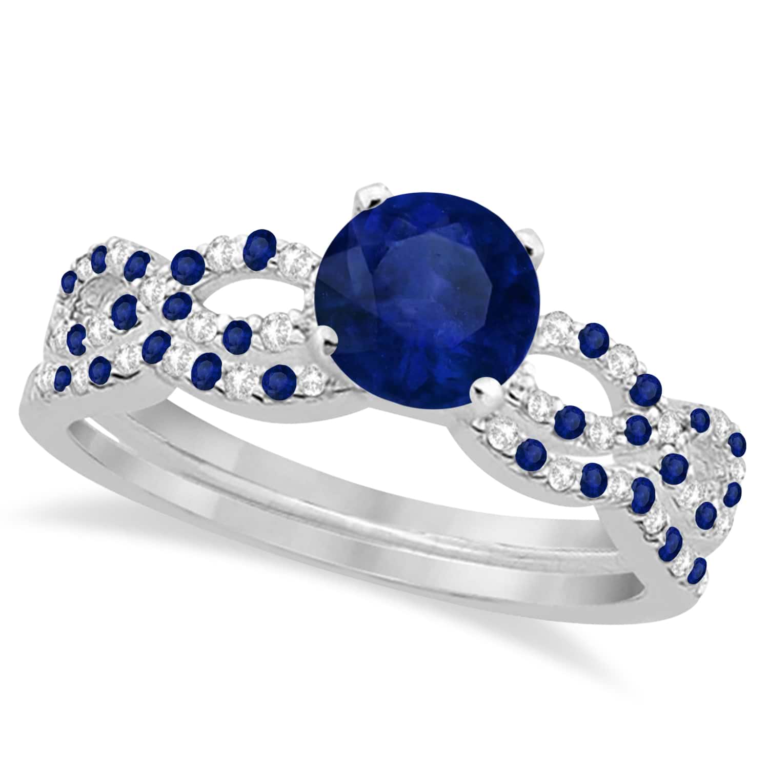 Diamond & Blue Sapphire Infinity Style Bridal Set Palladium 2.24ct