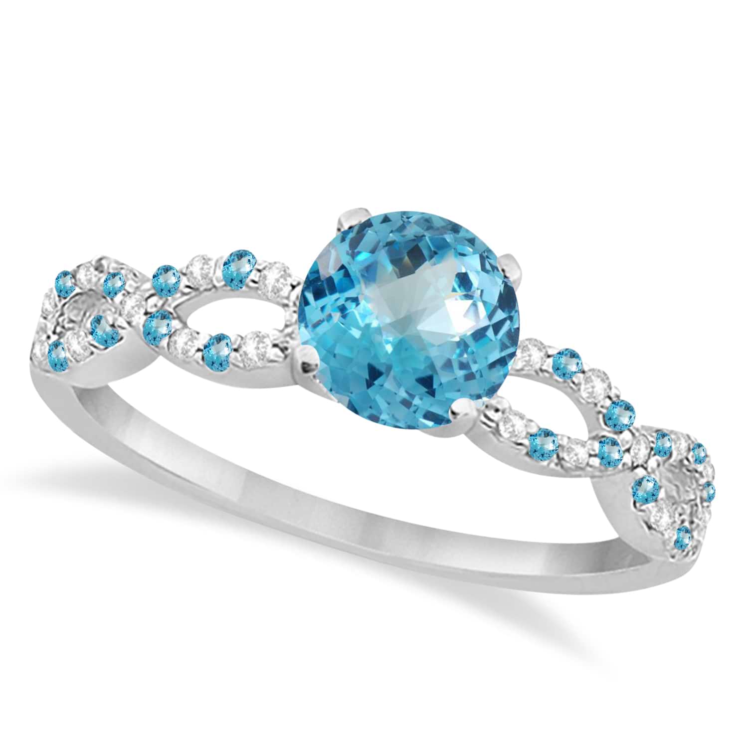 Infinity Diamond & Blue Topaz Engagement Ring 14K White Gold 1.05ct