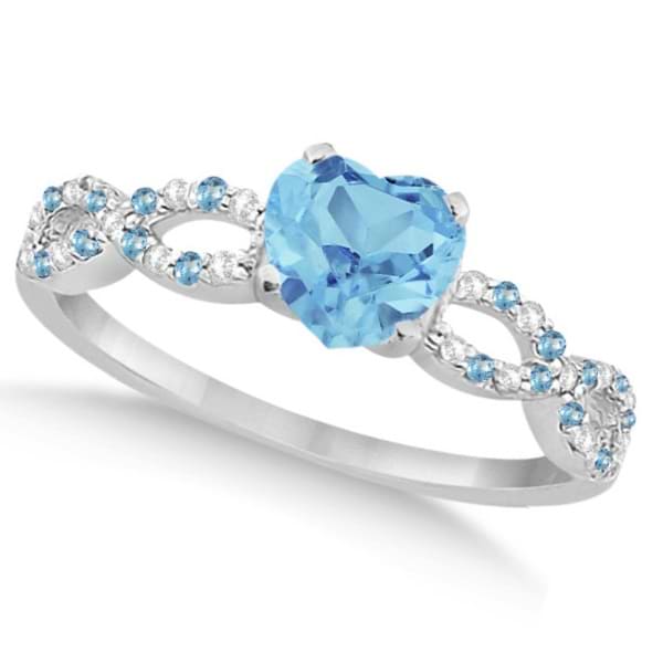 Diamond & Blue Topaz Heart Infinity Engagement 14k White Gold 1.50ct