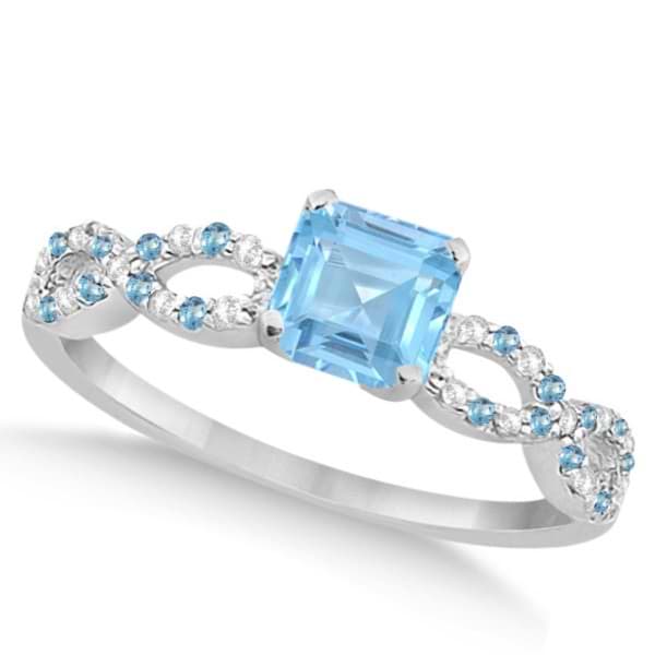 Diamond & Blue Topaz Princess Infinity Engagement 14k W. Gold 1.50ct
