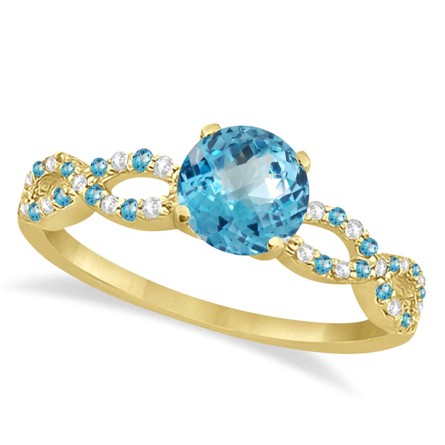 Diamond & Blue Topaz Infinity Engagement Ring 14K Yellow Gold 1.45ct