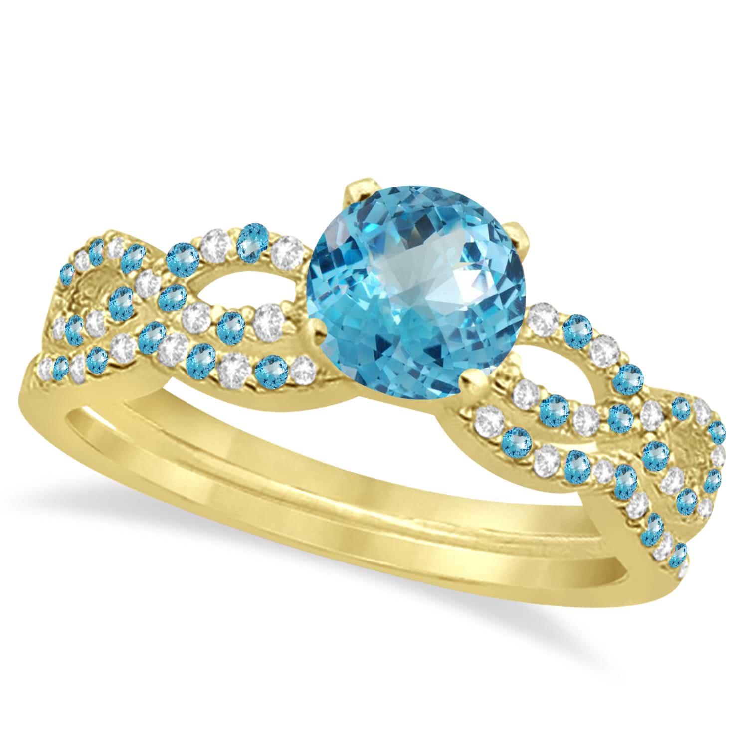 Blue Topaz & Diamond Infinity Style Bridal Set 14k Yellow Gold 1.69ct