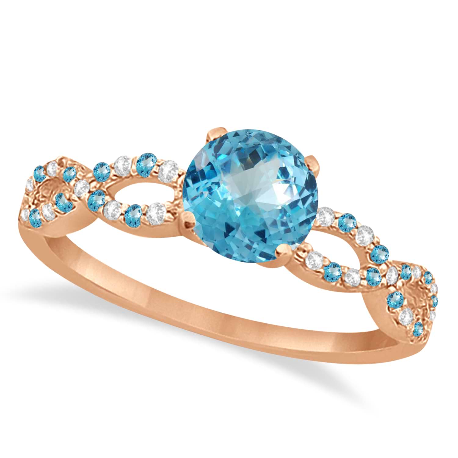 Infinity Style Blue Topaz & Diamond Bridal Set 18k Rose Gold 1.29ct