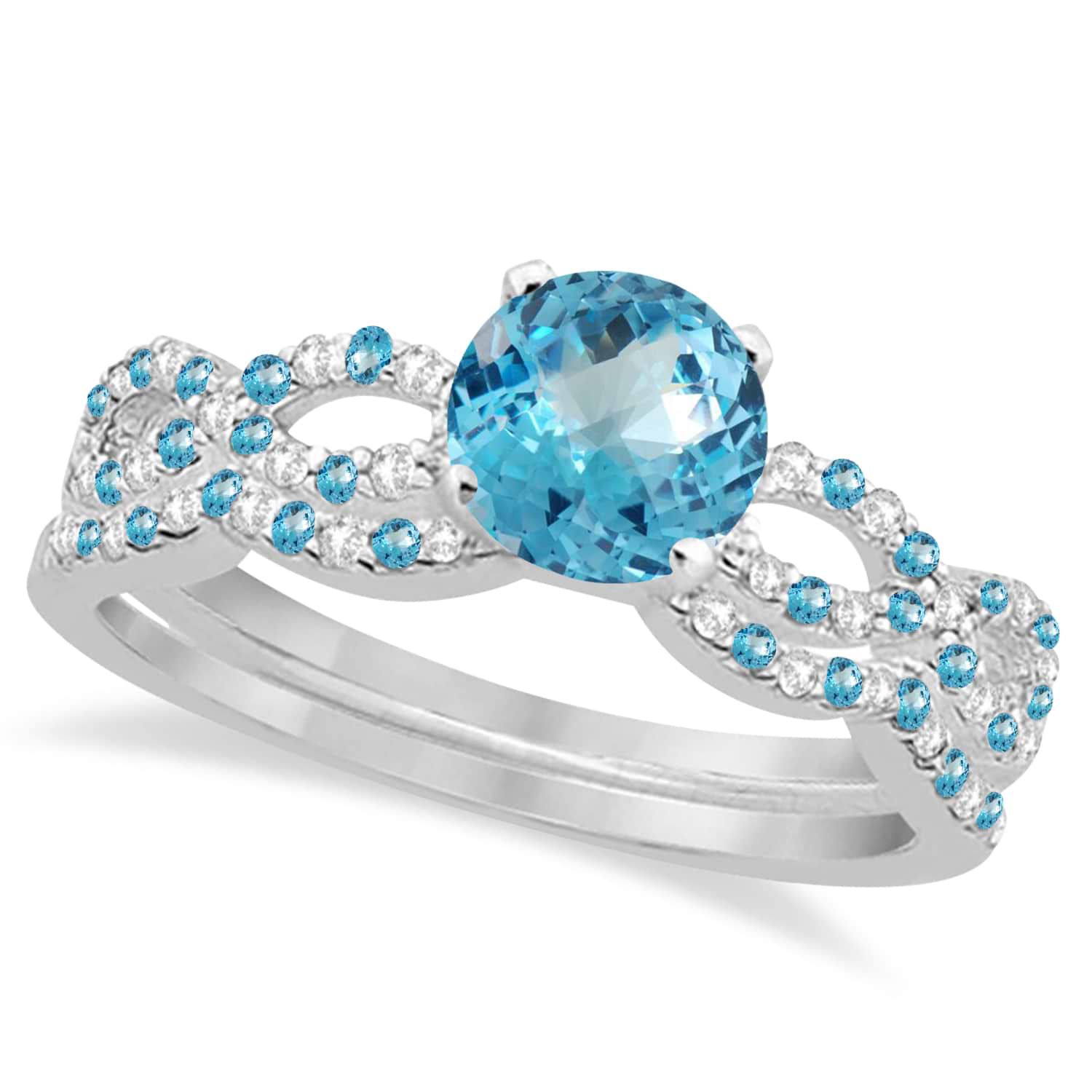 Infinity Style Blue Topaz & Diamond Bridal Set Palladium 1.29ct