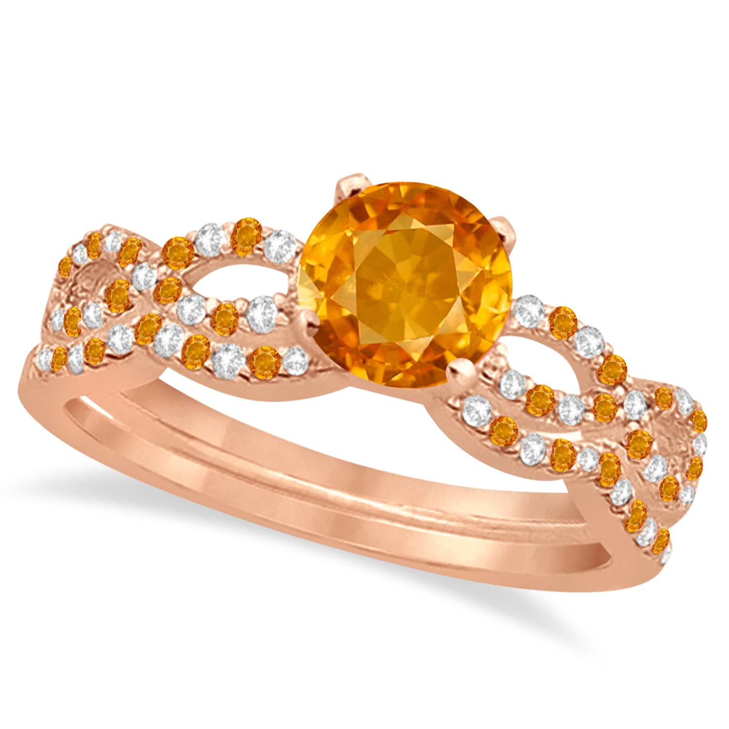 Citrine & Diamond Infinity Style Bridal Set 14k Rose Gold 1.69ct