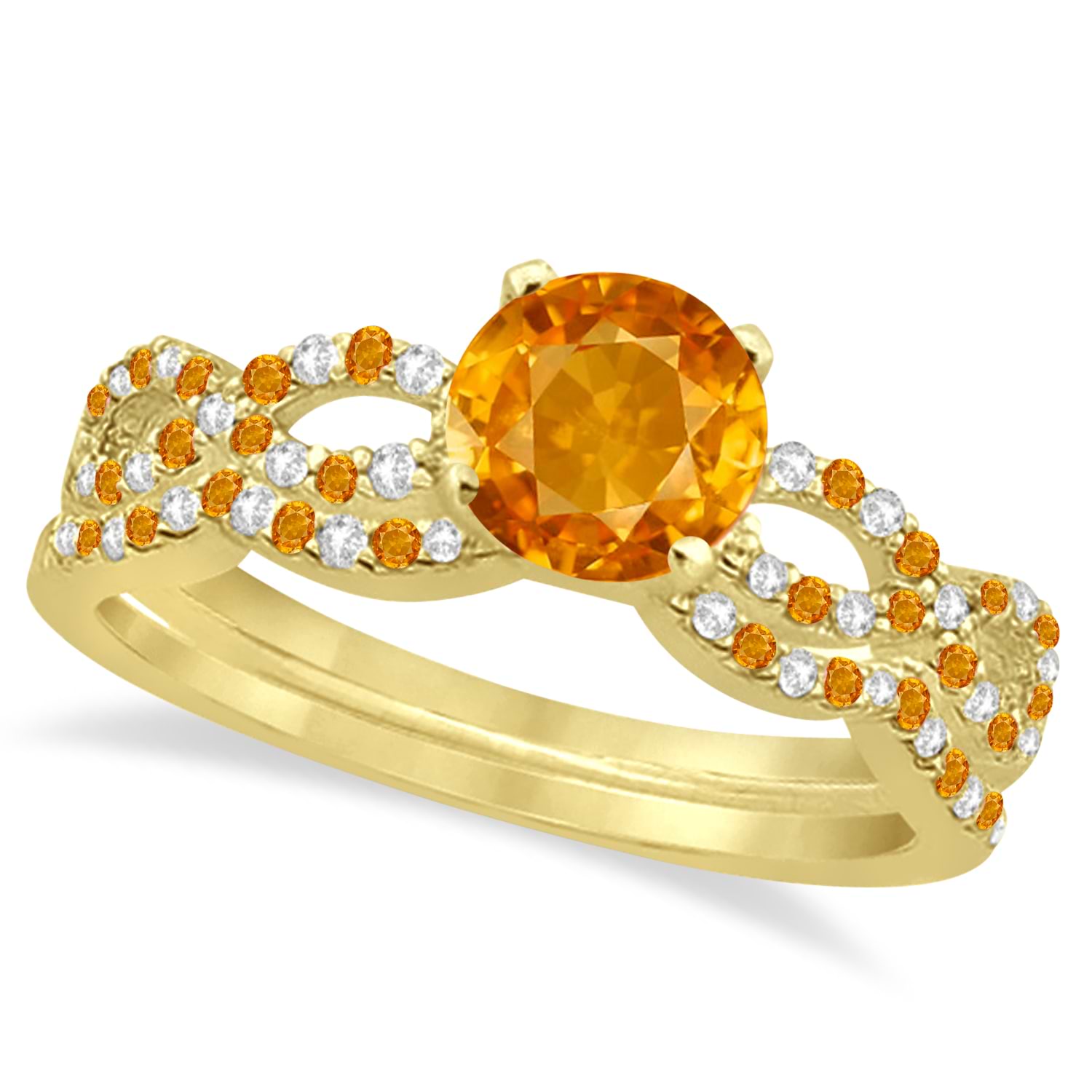Infinity Style Citrine & Diamond Bridal Set 18k Yellow Gold 1.29ct