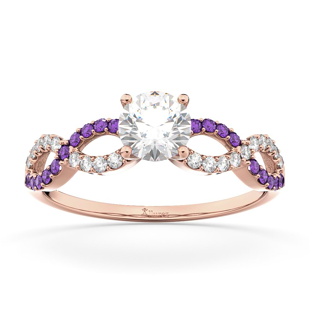 Infinity Diamond & Amethyst Engagement Ring in 14k Rose Gold (0.21ct)