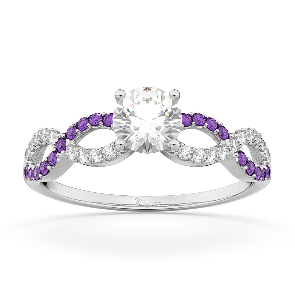Infinity Diamond & Amethyst Engagement Ring in 14k White Gold (0.21ct)