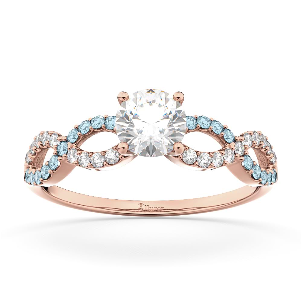 Infinity Diamond & Aquamarine Engagement Ring in 14k Rose Gold (0.21ct)