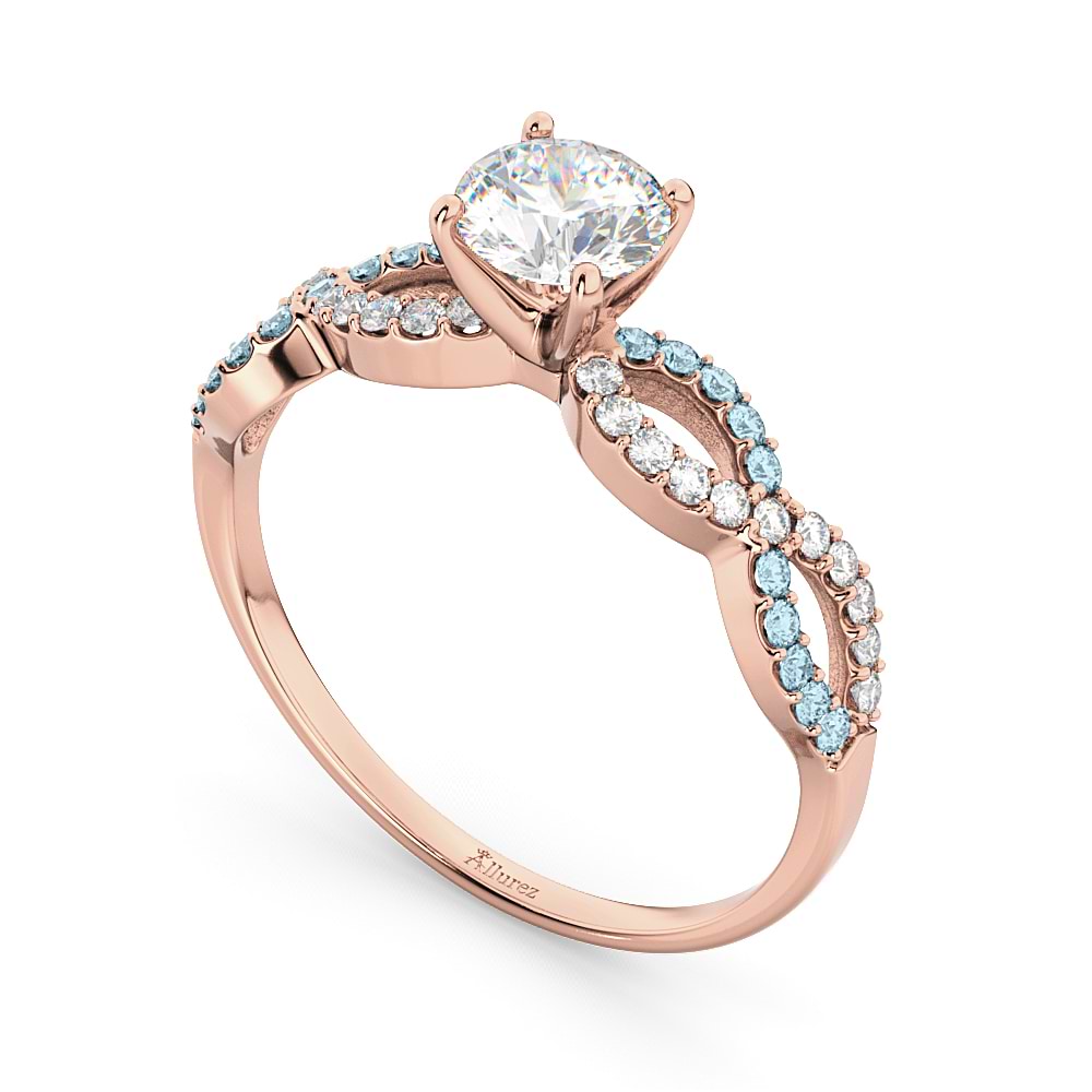 Infinity Diamond & Aquamarine Engagement Ring in 14k Rose Gold (0.21ct)