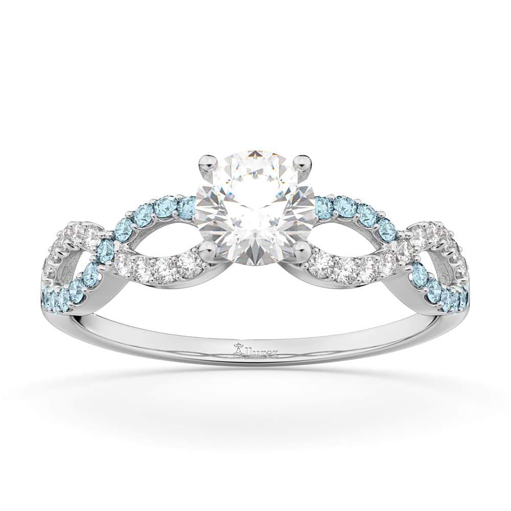 Infinity Diamond & Aquamarine Engagement Ring in 18k White Gold (0.21ct)