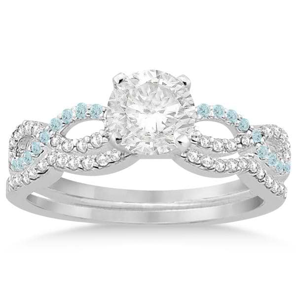Infinity Diamond & Aquamarine Engagement Bridal Set Palladium (0.34ct)