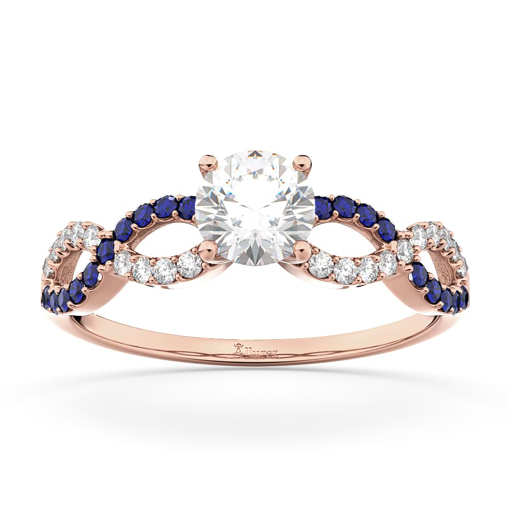 Infinity Diamond & Blue Sapphire Engagement Ring 14k Rose Gold 0.21ct