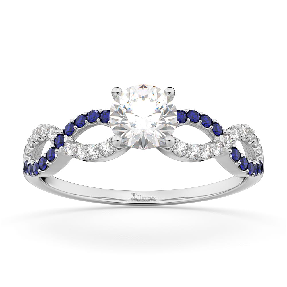 Infinity Diamond & Blue Sapphire Engagement Ring 14K White Gold 0.21ct