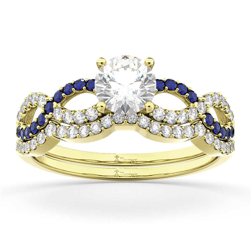Infinity Diamond & Blue Sapphire Bridal Set in 18K Yellow Gold 0.34ct