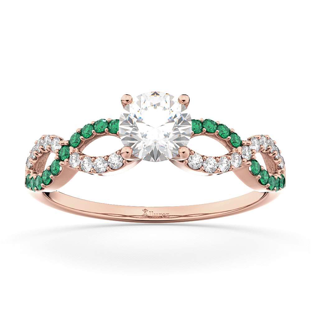 Infinity Diamond & Emerald Engagement Ring in 18k Rose Gold (0.21ct)