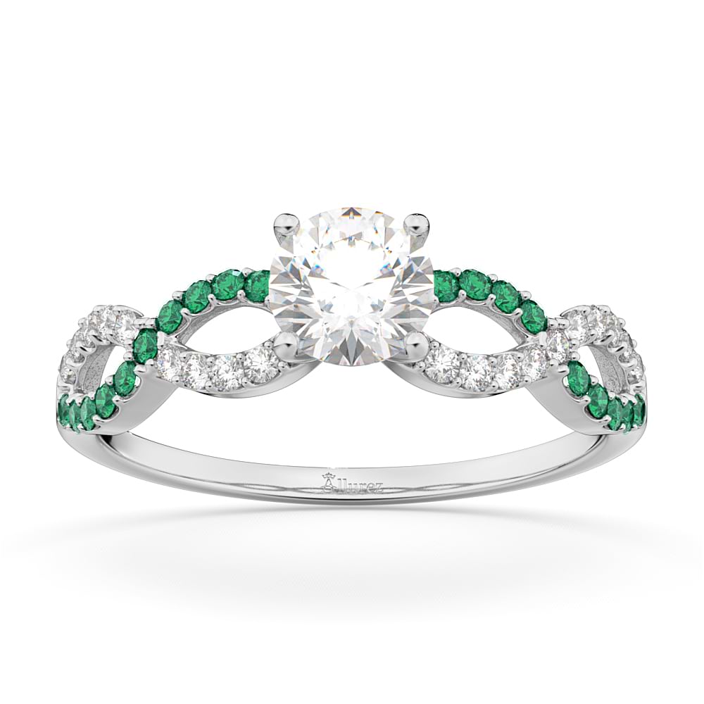 Infinity Diamond & Emerald Engagement Ring in 18k White Gold (0.21ct)